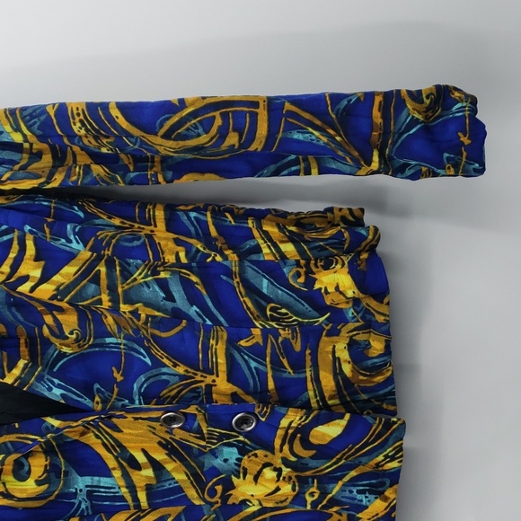 Alberto makali | Blue with yellow pattern long sleeve blazer top - size small - Picture 3 of 11